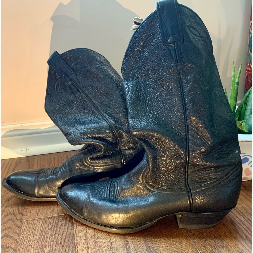 Larry Mahan Cowboy Western Boot Black Leather Sz 10.5E ElPaso Texas Handcrafted